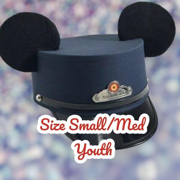 NWT Rare Disney Mickey Mouse Ears Conductor Hat Red Car Trolley Small Medium - Picture 3 of 6